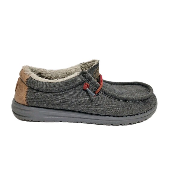 Hey Dude Wally Black Shell Shearling Lined Canvas Slip On Shoes Gray Mens Size 8 - Picture 5 of 10